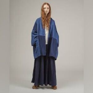 Anaak Oversized Cardigan Colorblock Shawl Coatigan Black Navy Size XS